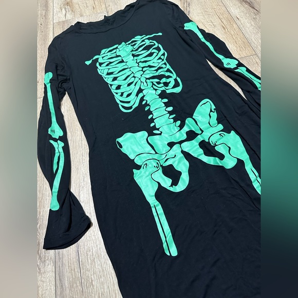 Neon green skeleton bones Bodycon stretchy dress Halloween black light resistant - Picture 12 of 14